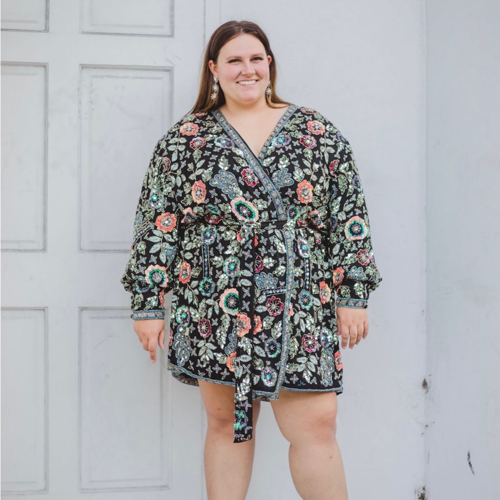 asos edition floral embellished wrap mini dress